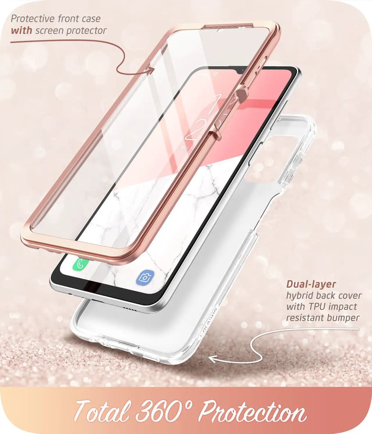 Alt view image 6 of 7 - i-Blason Cosmo Series Case for Samsung Galaxy A32 5G, Slim Full-Body Stylish Protective Case with Built-in Screen Protector (Marble)