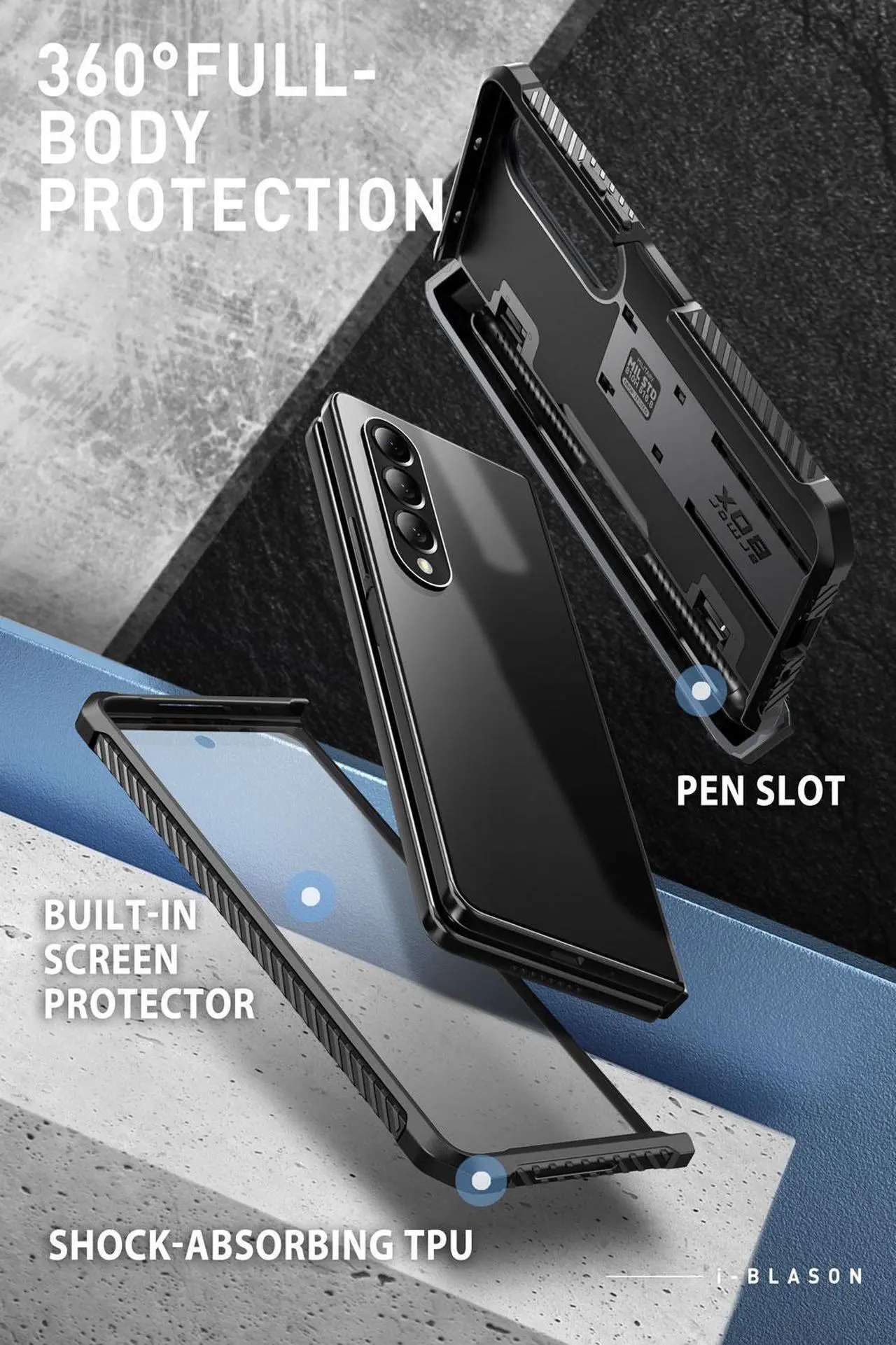 Alt view image 5 of 7 - i-Blason Armorbox Case for Samsung Galaxy Z Fold 4 Case 5G (2022 Release) with Pen Holder & Kickstand, Full Body Protective Bumper Case with Built-in Screen Protector (Black)