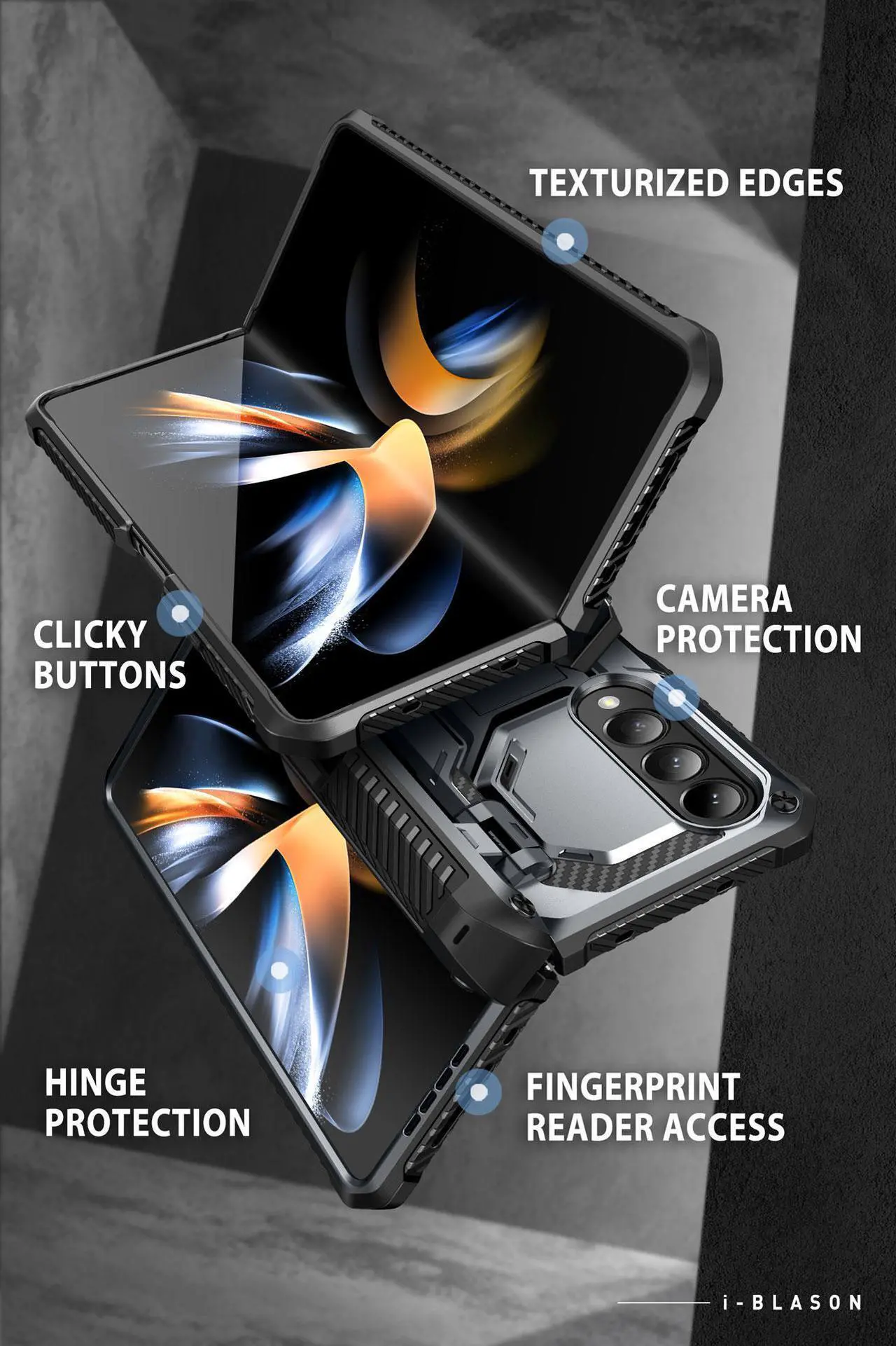 Alt view image 6 of 7 - i-Blason Armorbox Case for Samsung Galaxy Z Fold 4 Case 5G (2022 Release) with Pen Holder & Kickstand, Full Body Protective Bumper Case with Built-in Screen Protector (Black)