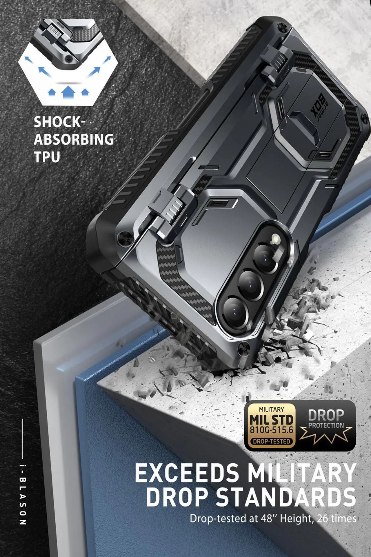 Alt view image 3 of 7 - i-Blason Armorbox Case for Samsung Galaxy Z Fold 4 Case 5G (2022 Release) with Pen Holder & Kickstand, Full Body Protective Bumper Case with Built-in Screen Protector (Black)