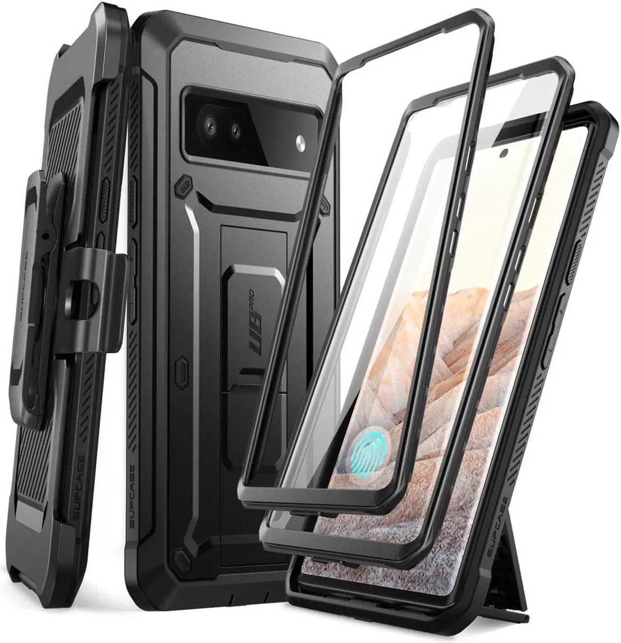 Main image of SUPCASE UB Pro Case for Google Pixel 6A (2022 Release), [Extra Front Frame] Full-Body Dual Layer Rugged Belt-Clip & Kickstand Case with Built-in Screen Protector (Black)