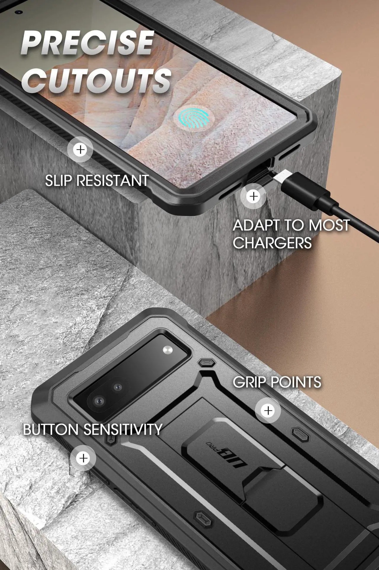 Alt view image 7 of 7 - SUPCASE UB Pro Case for Google Pixel 6A (2022 Release), [Extra Front Frame] Full-Body Dual Layer Rugged Belt-Clip & Kickstand Case with Built-in Screen Protector (Black)