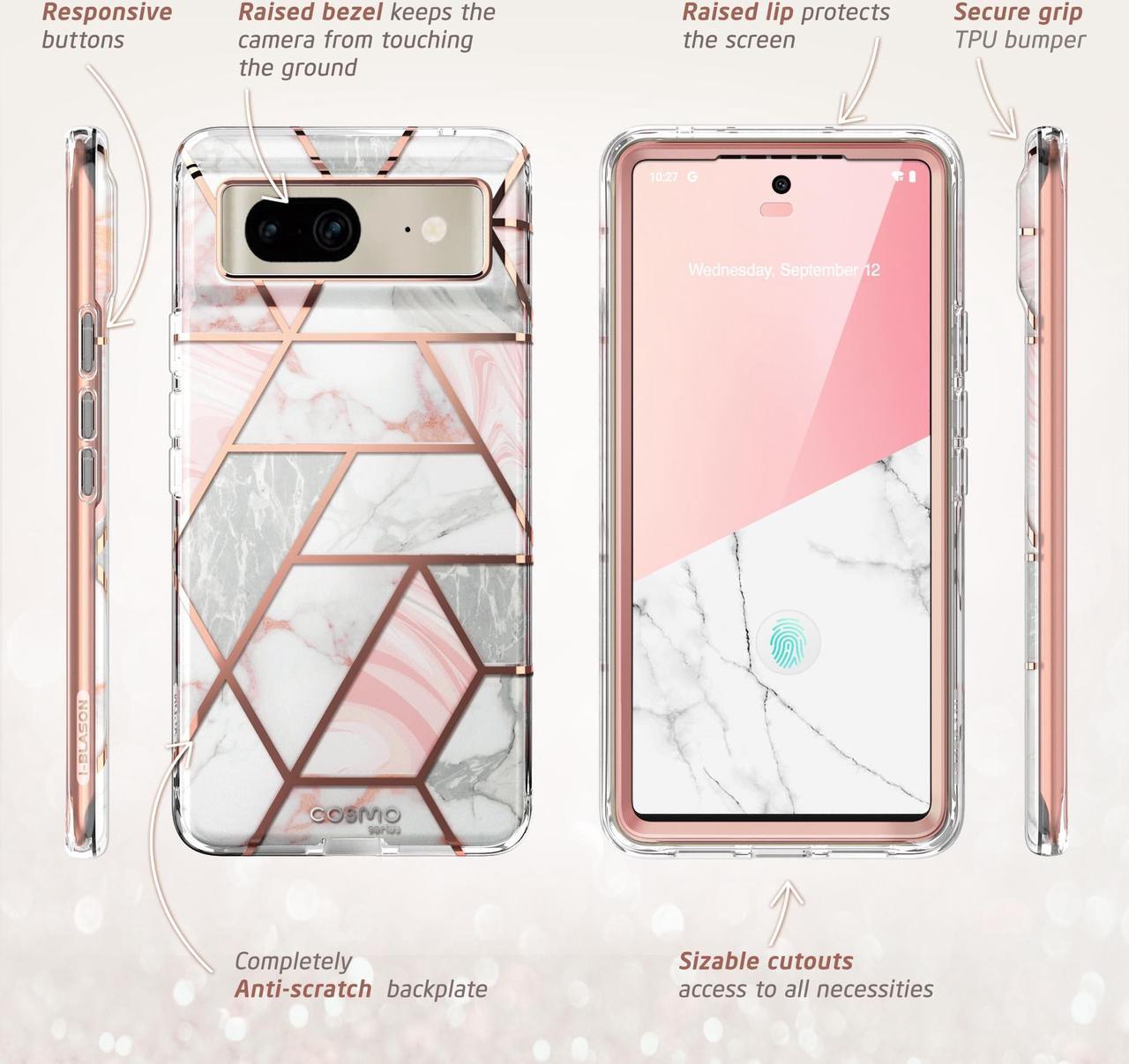 Alt view image 7 of 7 - i-Blason Cosmo Series for Google Pixel 7 Case (2022), Slim Full-Body Stylish Protective Case with Built-in Screen Protector (Marble)