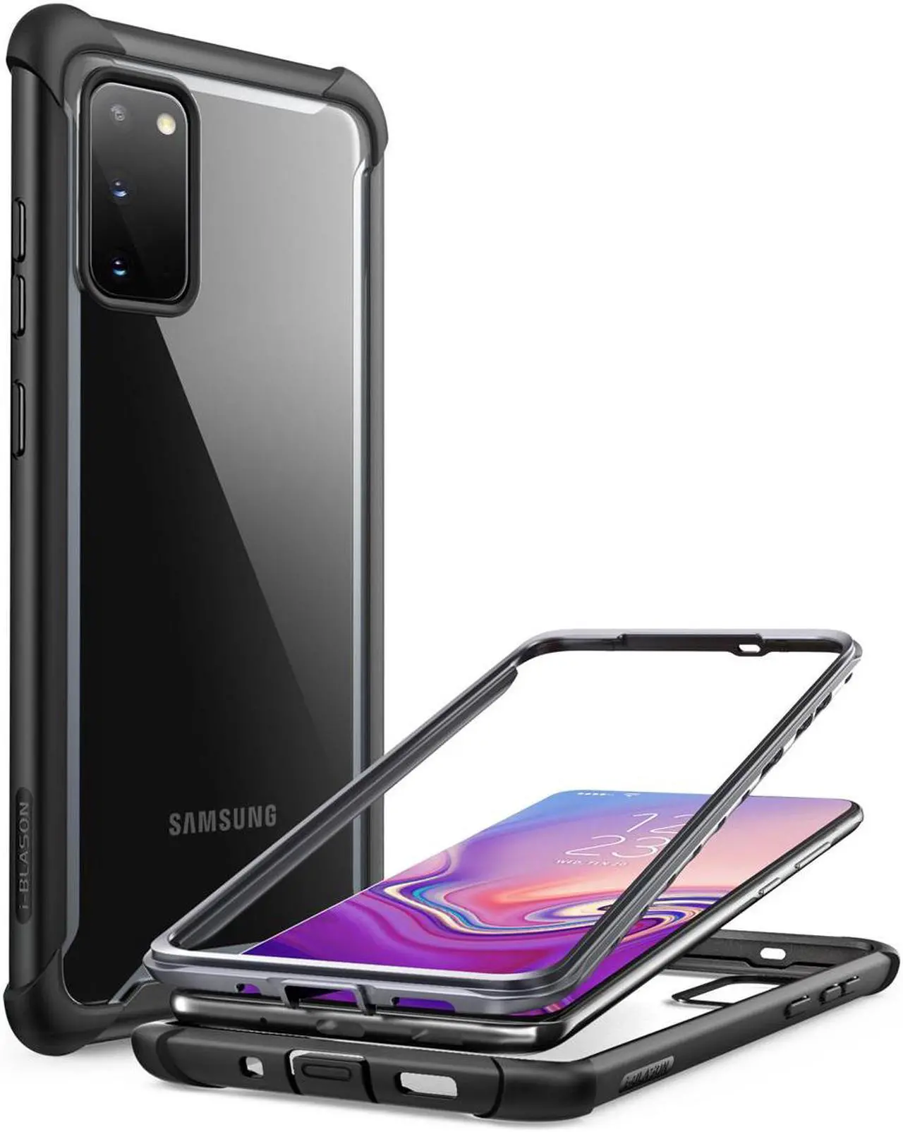 Alt view image 3 of 8 - i-Blason Ares Case for Samsung Galaxy S20 5G (2020 Release), Dual Layer Rugged Clear Bumper Case with Built-in Screen Protector (Black)