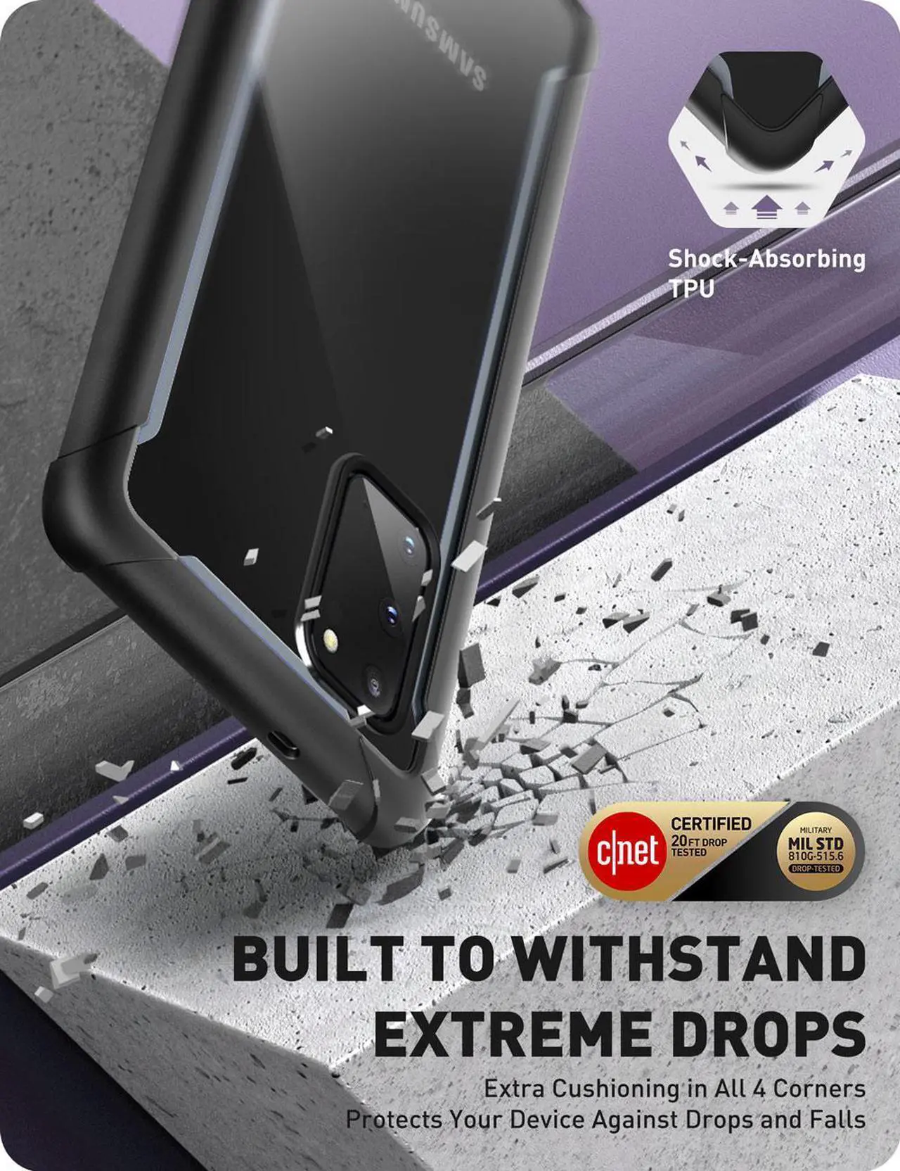 Alt view image 5 of 8 - i-Blason Ares Case for Samsung Galaxy S20 5G (2020 Release), Dual Layer Rugged Clear Bumper Case with Built-in Screen Protector (Black)