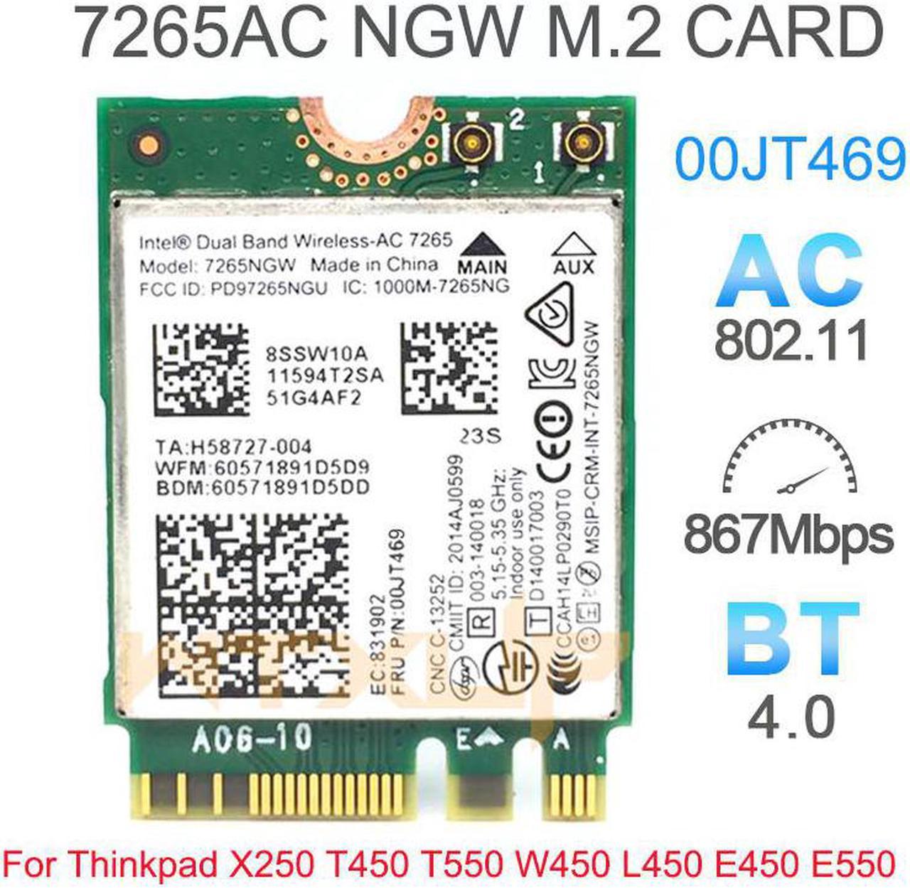 WiFi Network card for LENOVO thinkpad for intel 7265 7256NGW 7265AC 00JT469 M2 NGFF for X250 T450 T550 W450 L450 E450 E550