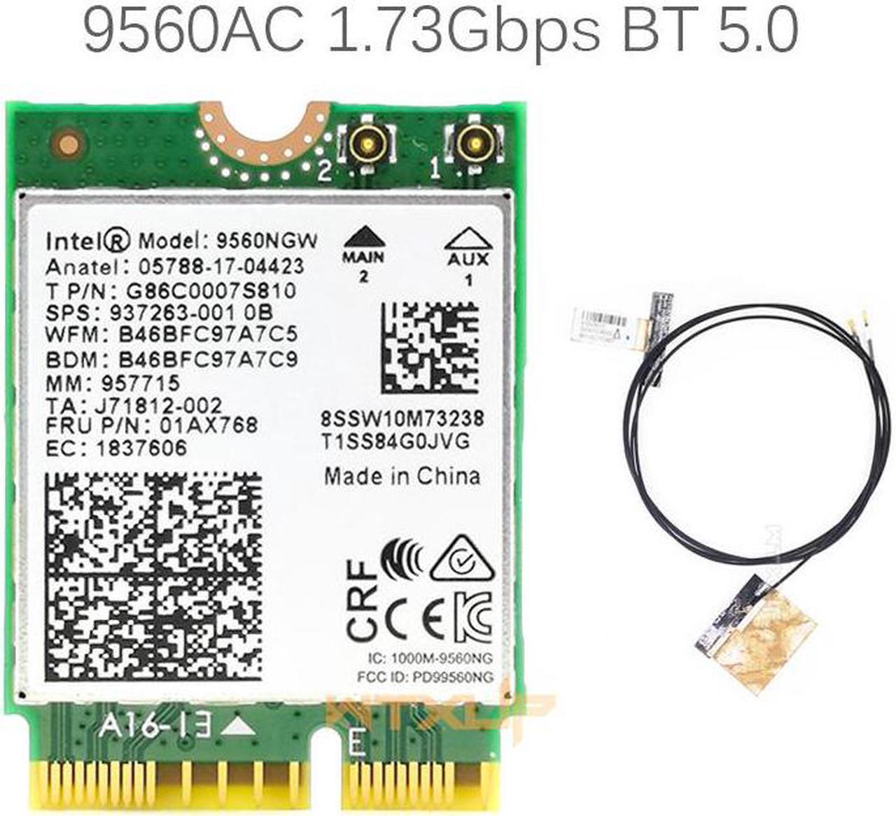 With 2pcs antennas For Intel 9560AC 9560NGW 1.73Gbps Wireless WIFI card M2 CNVi 802.11ac Bluetooth-compatible 5.0 for Windows 10