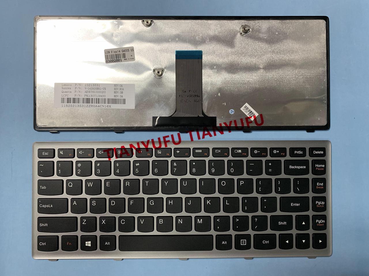 FOR Lenovo IdeaPad Z410 G400s G405s Flex 14 S410P 25213531 V-142929BS1 US SILVER FRAME Keyboard Laptop KEYBOARD