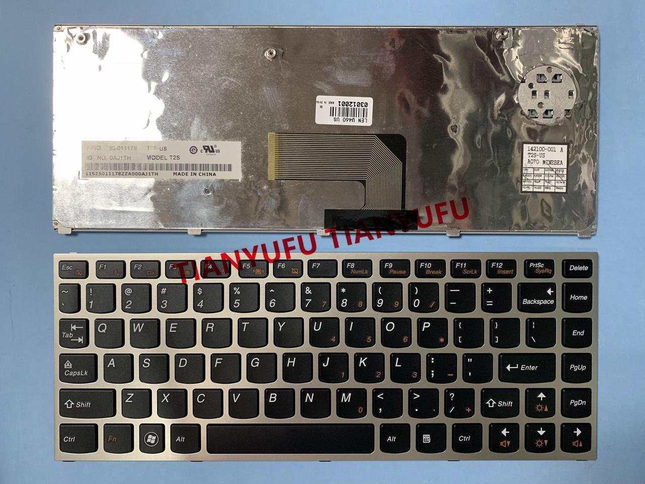 FOR Lenovo Ideapad U460 U460A 25-011178 T2S-US 0AJ1TH  Keyboard US Black With Silver Frame Laptop KEYBOARD