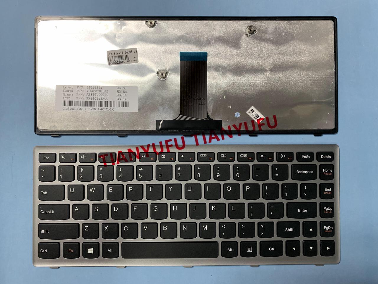 FOR Lenovo Ideapad Flex 14 Z410 G400s G405s S410P 25213531 V-142929BS1 US BLACK SILVER FRAME Laptop KEYBOARD