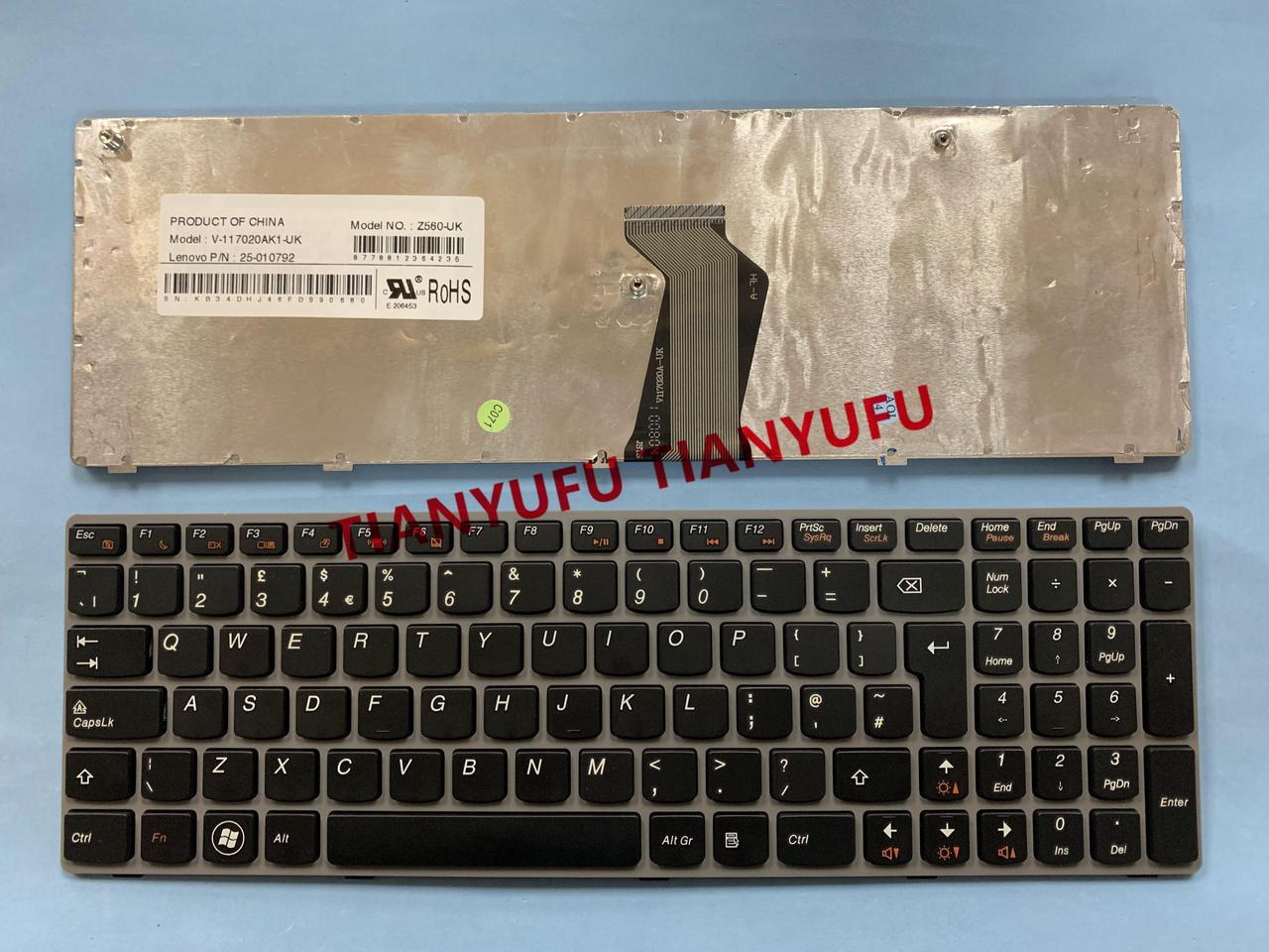 FOR Lenovo Ideapad Z560 Z560a Z565 G570 G575 UK V-117020AK1-UK Keyboard 25-010792 Black With Grey Frame Laptop KEYBOARD