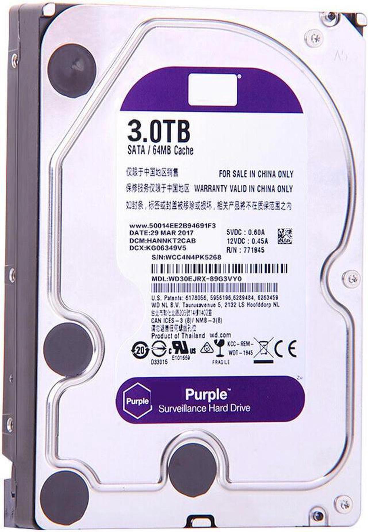 OIAGLH HDD For WD Purple 3TB 3.5" SATA 6 Gb/s 64MB 5400RPM For Internal HDD For Surveillance HDD For WD30EJRX WD30PURX