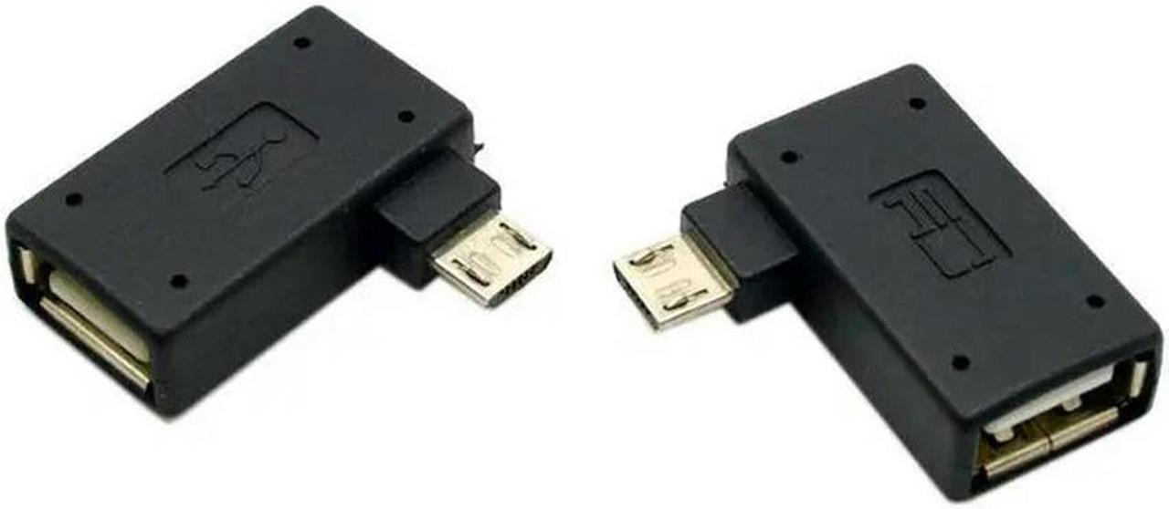 FOR 2pcs Left Right Angled 90 Degree Micro USB 2.0 OTG Host for Adapter with USB Power for Cell Phone Tablet