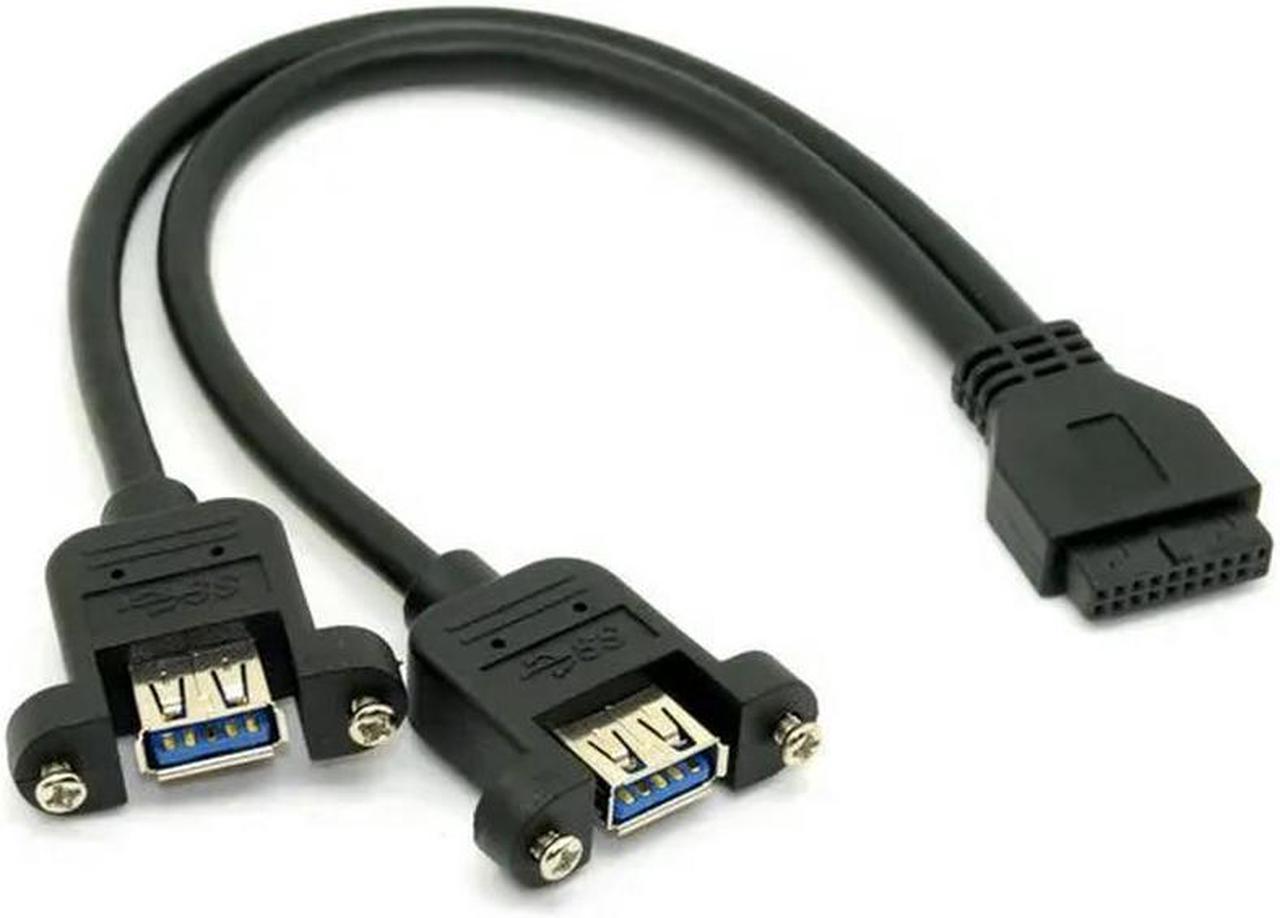 FOR USB 3.0 Dual Ports A Female Screw Mount Type to Motherboard 20pin Header Cable Black Color