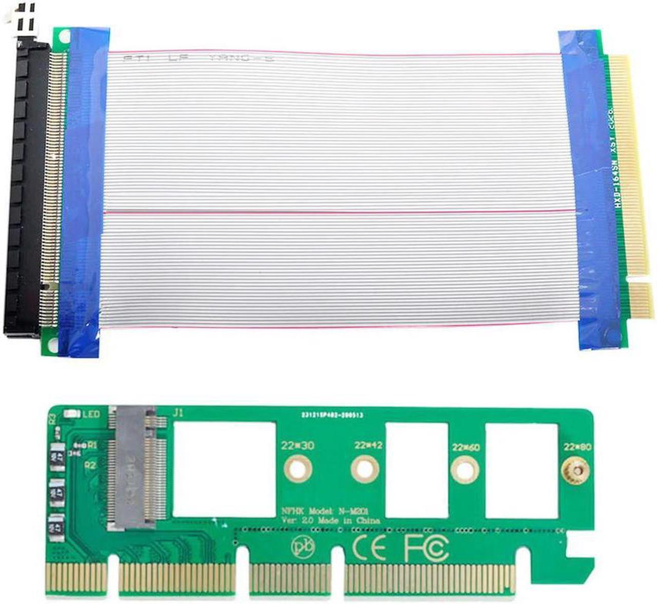 FOR NGFF M-Key NVME AHCI SSD to PCI-E 3.0 16x x16 Vertical for Adapter with PCI-E Male to Female Extension Cable