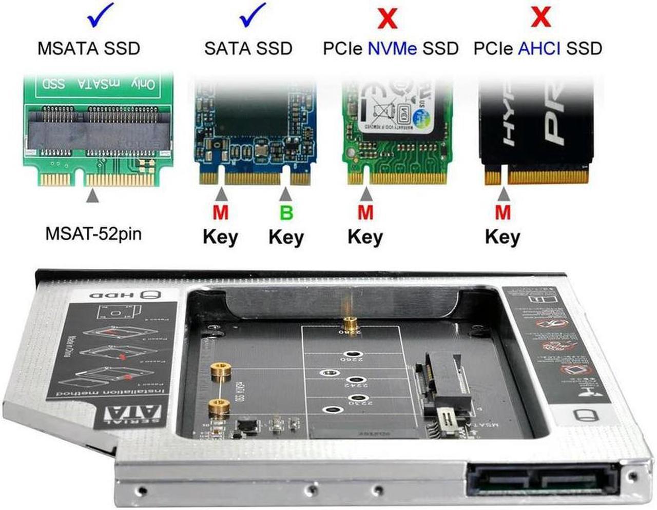 FOR MSATA NGFF B/M-key SSD to Slimline SATA 13Pin Caddy Case for 9.5mm Universal Laptop CD / DVD-ROM Optical Bay