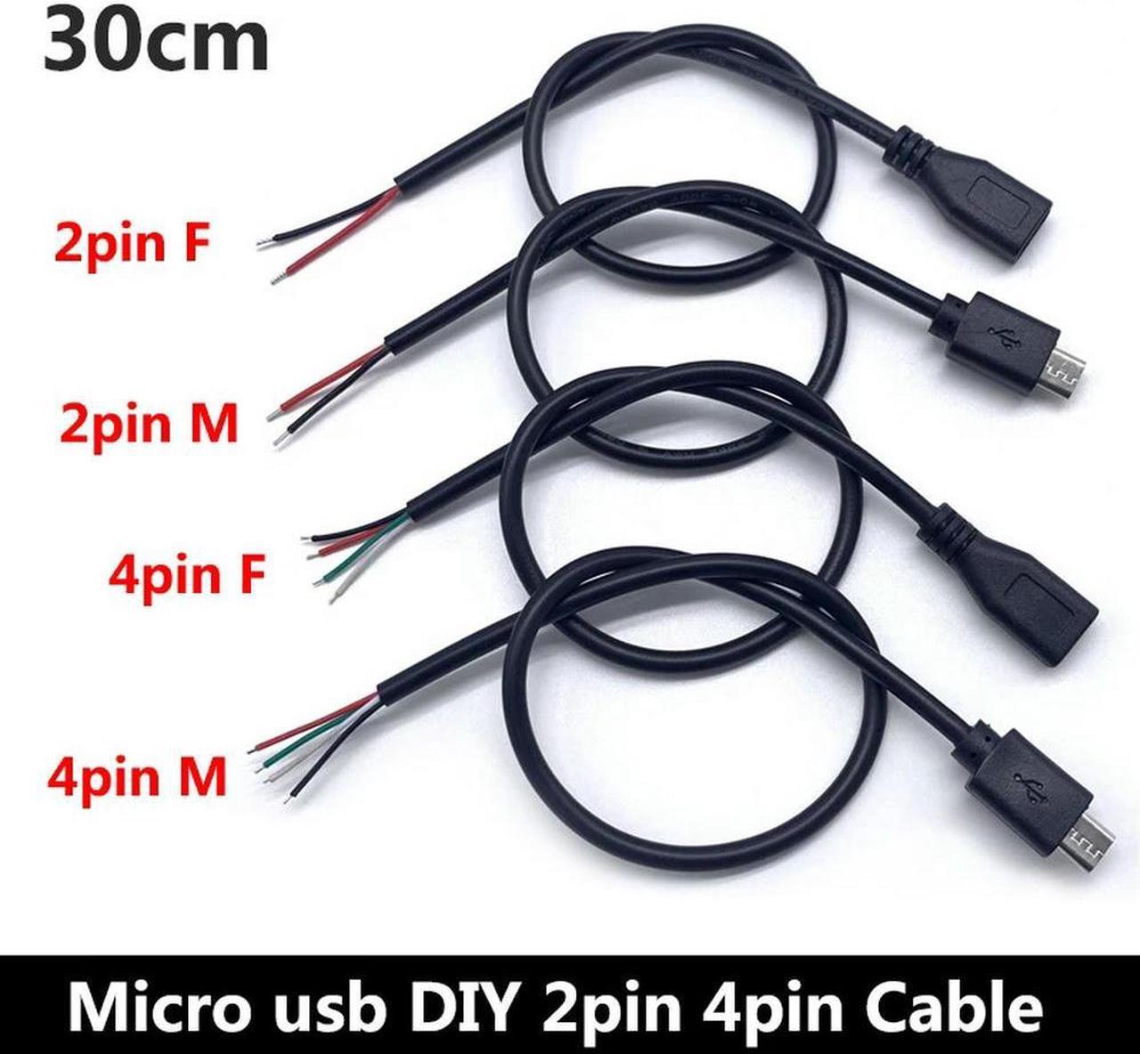 FOR 0 Power Supply Cable 2 Pin Micro USB 2.0 A Female male 4 pin wire charging Cord Extension Connector DIY 5V line