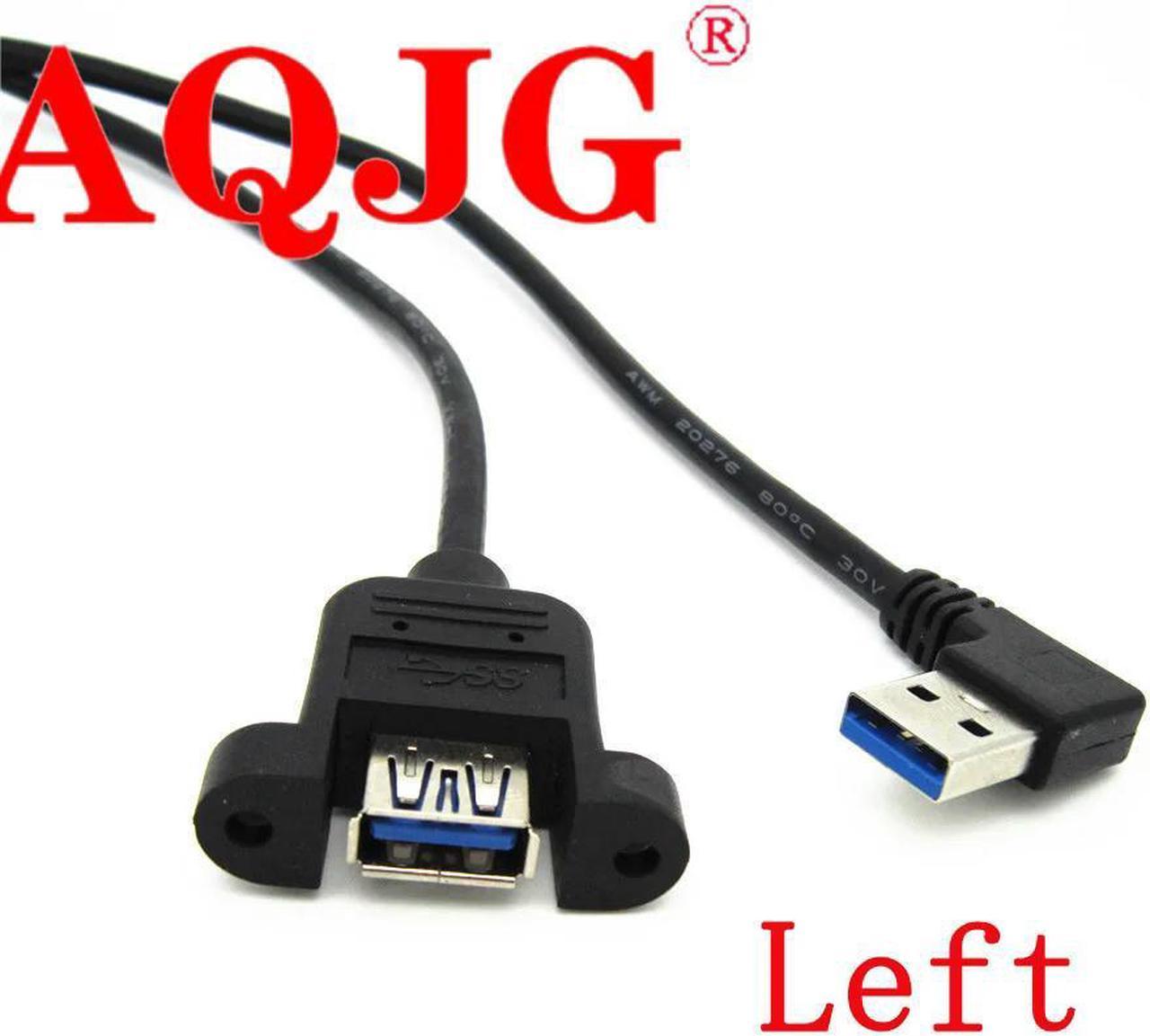 FOR 1pcs Black 25cm USB 3.0 A Female Panel Mount to Male Plug Left Right d Extension Cable