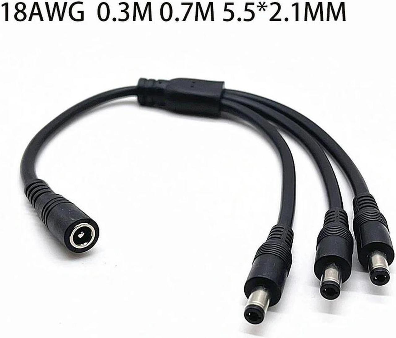 FOR All Copper DC5.5*2.1mm Splitter Cord ing Power Cable 12V LED 1 Female to 3 male 0 0.7M 10A 18AWG