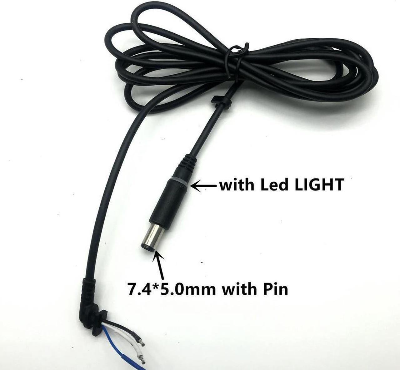 FOR Copper DC Tip Plug Connector Cord Cable for Laptop Adapter black Pin 7.4 x 5.0 7.4*5.0mm with Led Light 1.8M