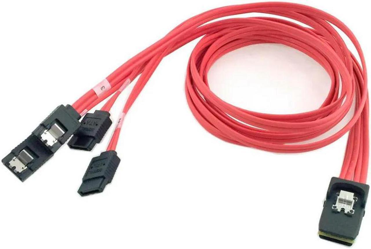 FOR Mini SAS 4i 36Pin SFF-8087 Host to 4 SATA 7Pin Hard Disk Target Fanout Cable with Latch Red Color 100cm