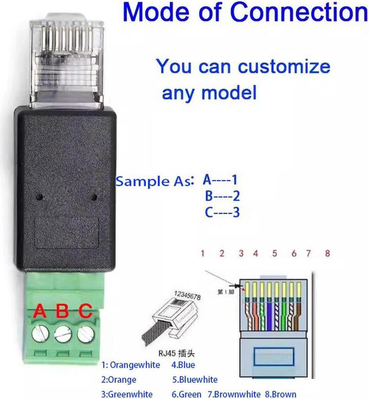 FOR RJ45 To RS485 Terminal 8P8C Green terminal Simple RJ45 to 3PIN Transfer DIY Converter Plug Connector