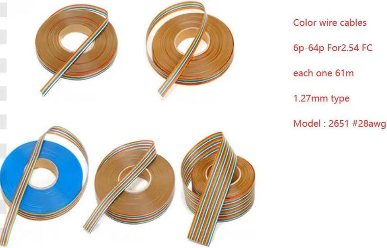 FOR 6P-64P PING bow color flat cable IDC wire bow cable connector wire ribbon extension cable for 2.54 mm FC +DB converter