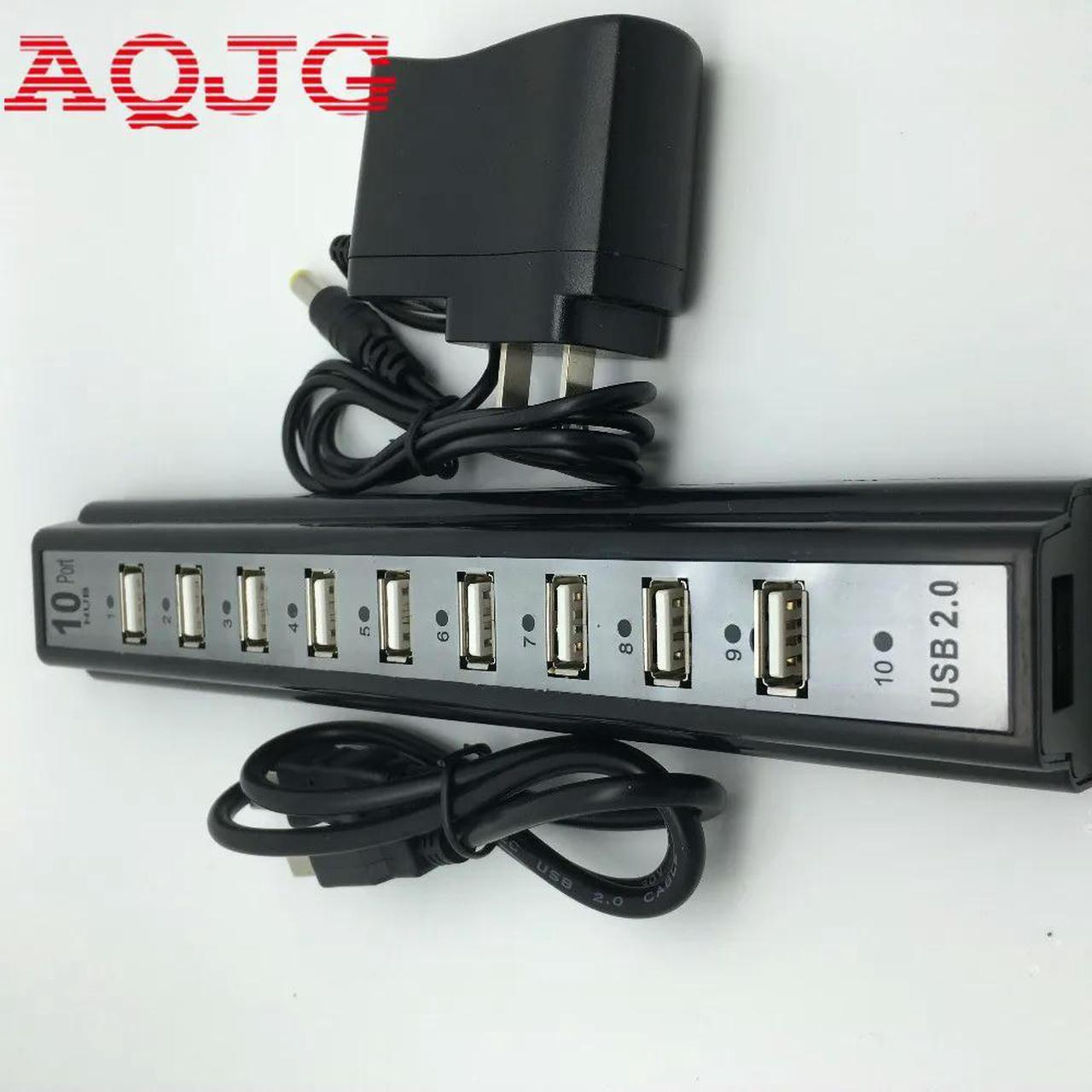 FOR 10 Port Hi-Speed USB 2.0 Hub With US Power Adapter Usb cable for PC Laptop Computer Computer Black 5.5*1.7MM