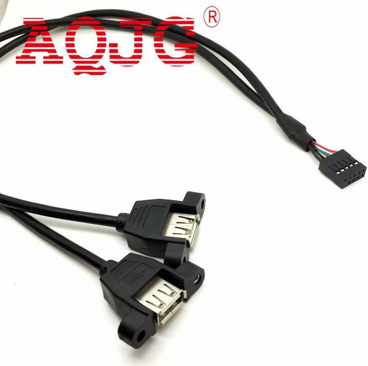 FOR 10pcs 30cm Motherboard Internal 9pin Pitch 2.54mm to Dual Port USB 2.0 A Female Screw Lock Panel Mount Cable