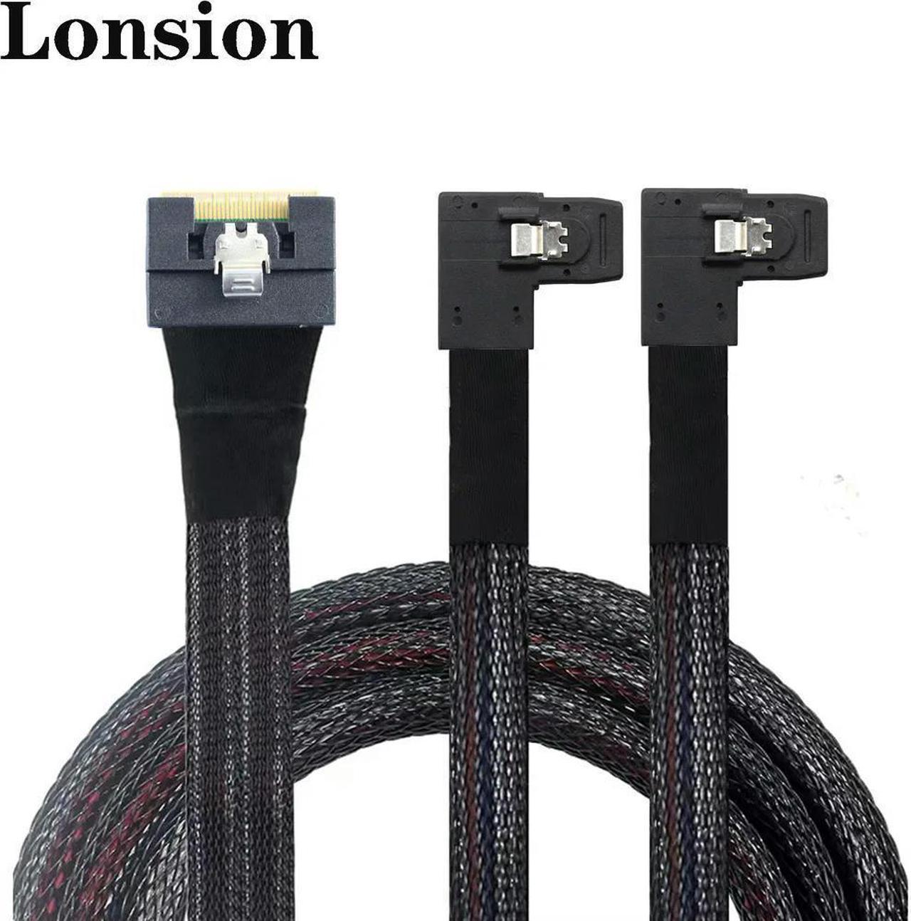 FOR High Performance PCIE Slimline SAS SFF-8654 8i to 2x SAS SFF-8087 Right Angle Cable Bundle with Antikink/Plug Protection