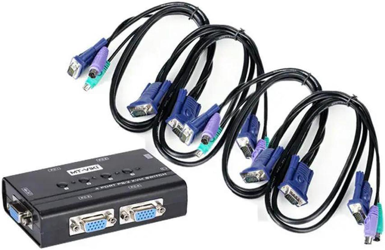 FOR 4 Port VGA KVM Switch PS/2 Mouse Keyboard Console Manual Button Press Select With Cable High Resolution 460SL