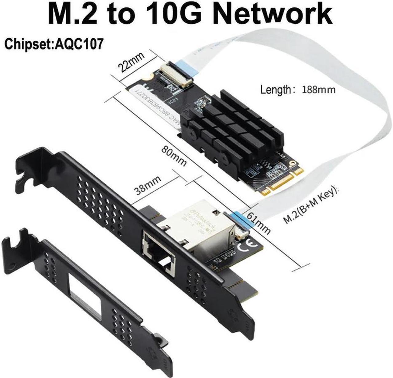 FOR M.2 to Single Port 10 Gbase Ethernet Gigabit Nic B Key M Key 10G/2.5G/1000M RJ45 Lan Network Adapter Card AQC107 Chip