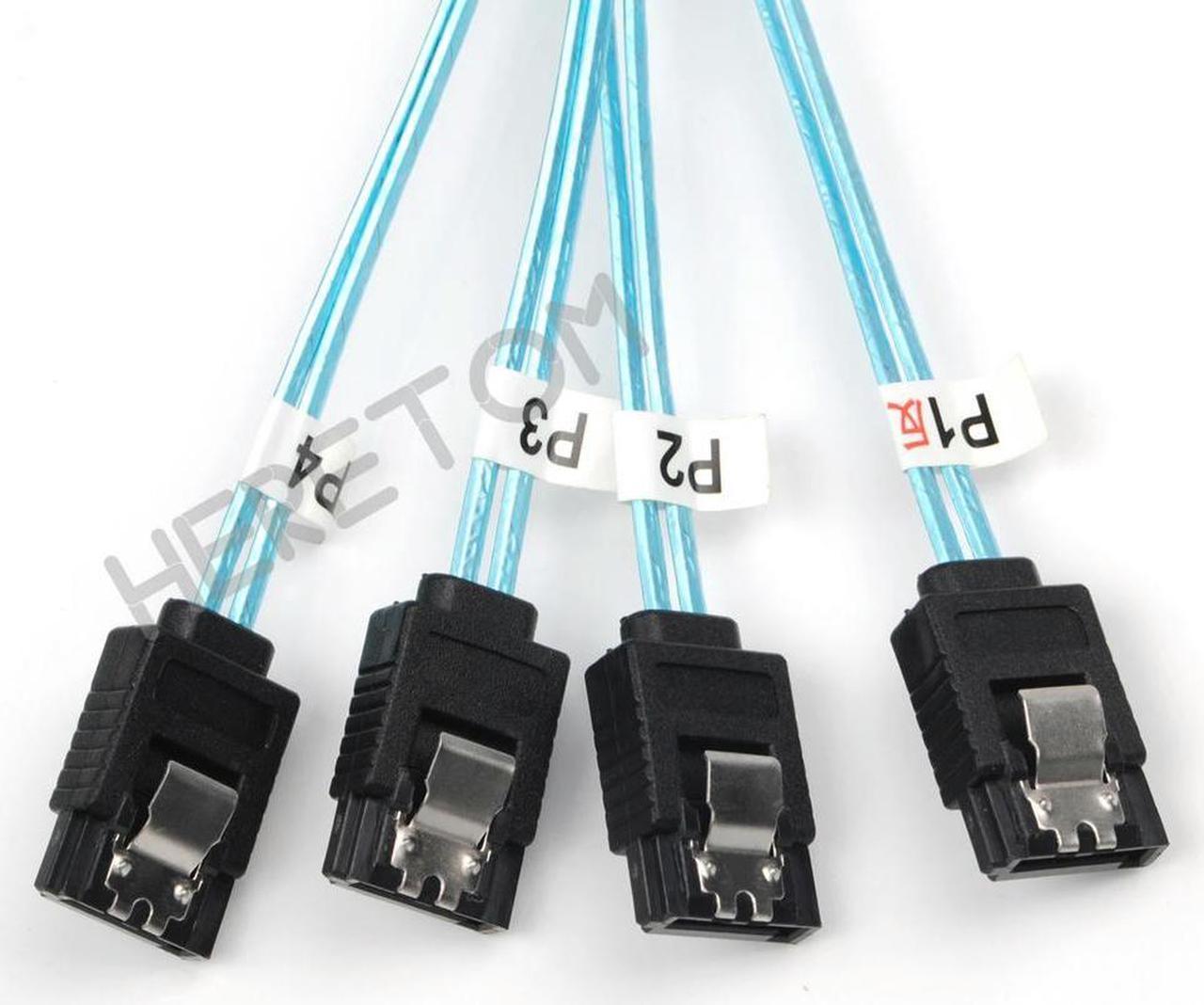 FOR 1M Mini SAS 36P SFF 8087 to 4 sata 7P Reverse With Latch Cable Blue core Black weave cable 100cm