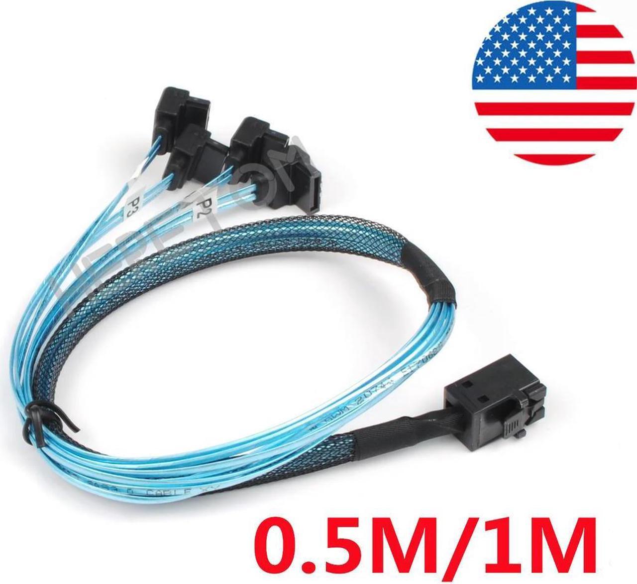 FOR Mini SAS SFF-8643 to 4 SATA 7PIN 12Gbps 90 Angle Hard Drive Angle Cable HD Mini-SAS HD Data Cable convertor 50CM/100CM