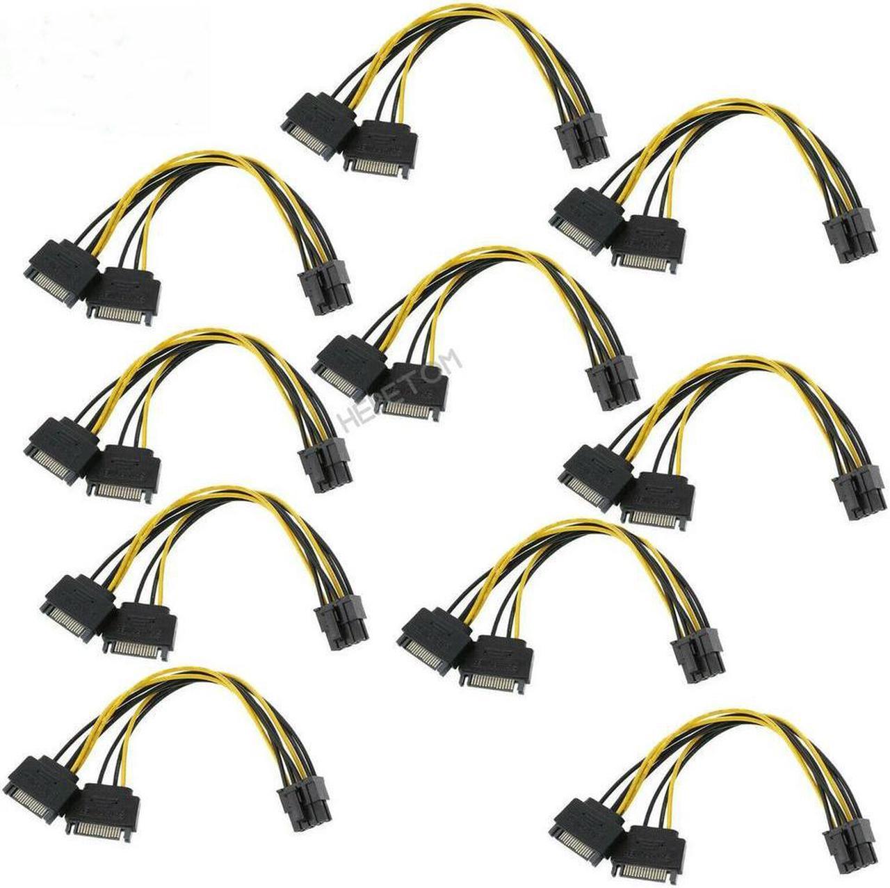 FOR 10PCS Dual 15 Pin Male Cable To (6+2) 8 Pin Male PCIE PCI Express Video Card SATA Power Cable Adapter Data Cables 20CM