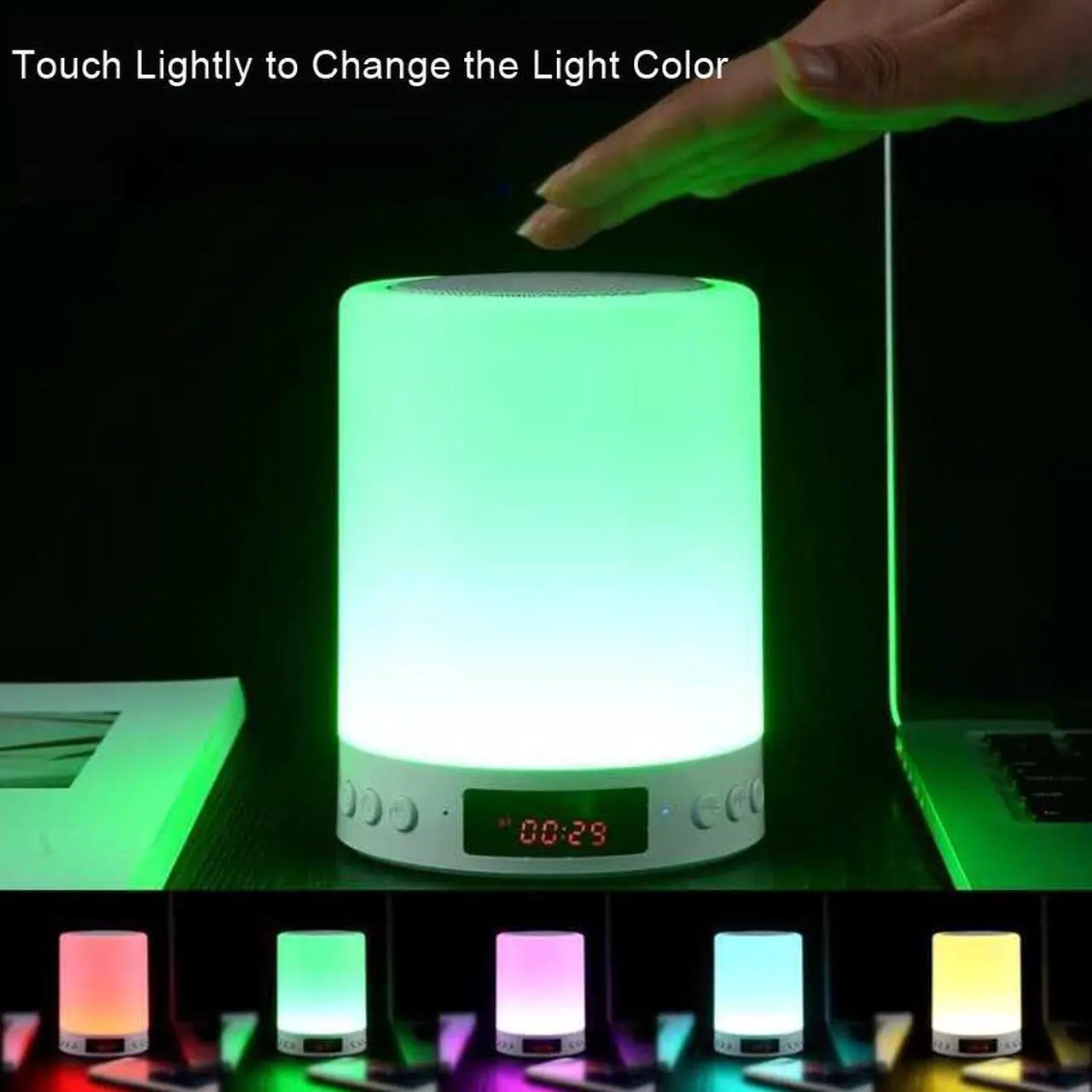 Main image of Jicheng Night Light Bluetooth Speaker Touch Control Bedside Lamp Dimmable Multi-Color Change, Bedroom Alarm Clock Wireless Speaker with Lights