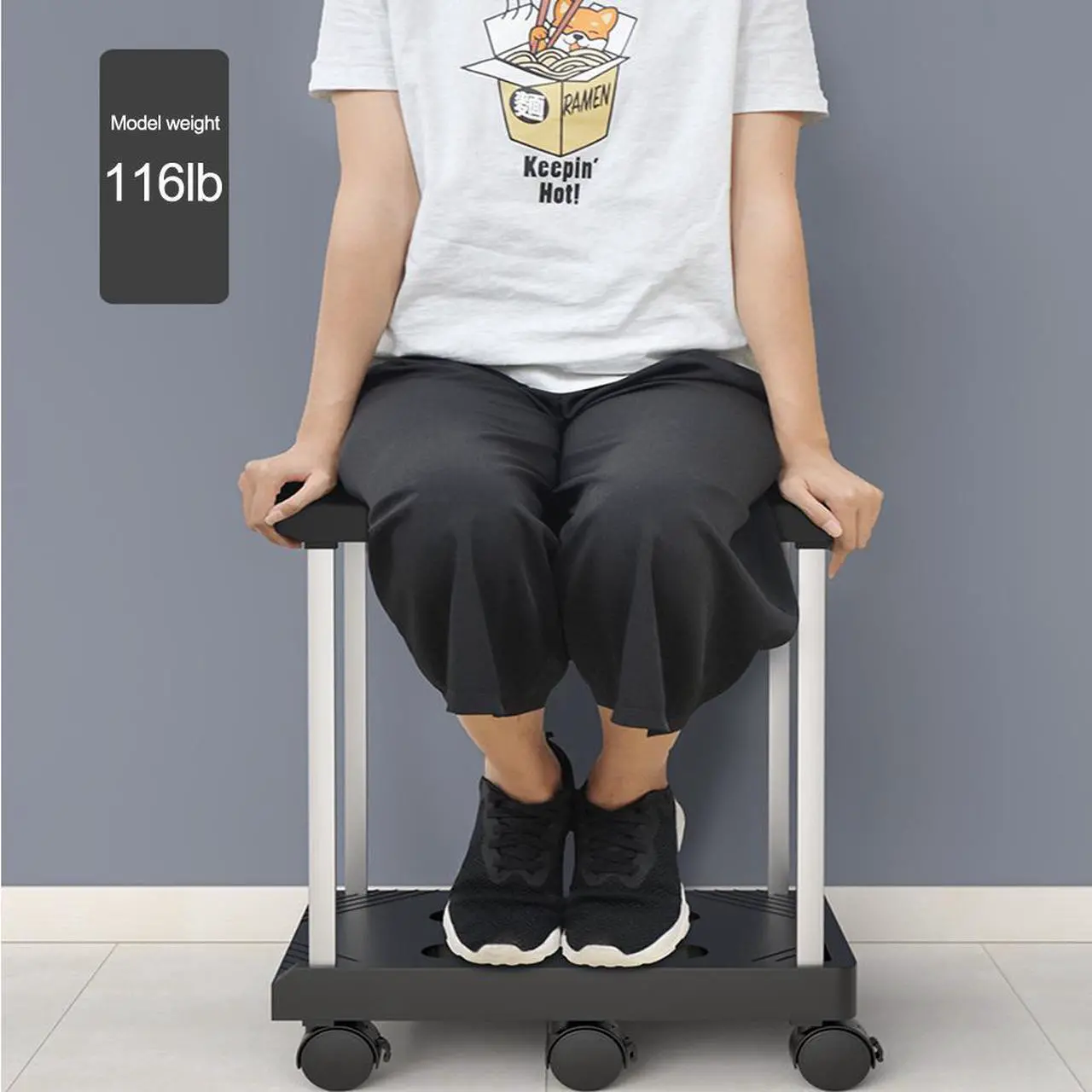 Alt view image 3 of 7 - Jicheng Desktop Computer Tower Stand PC Tower Stand 2 Tier CPU Holder Stand with Wheels Mobile Computer Tower Cart Rolling PC Stand Floor for Fax Home Office