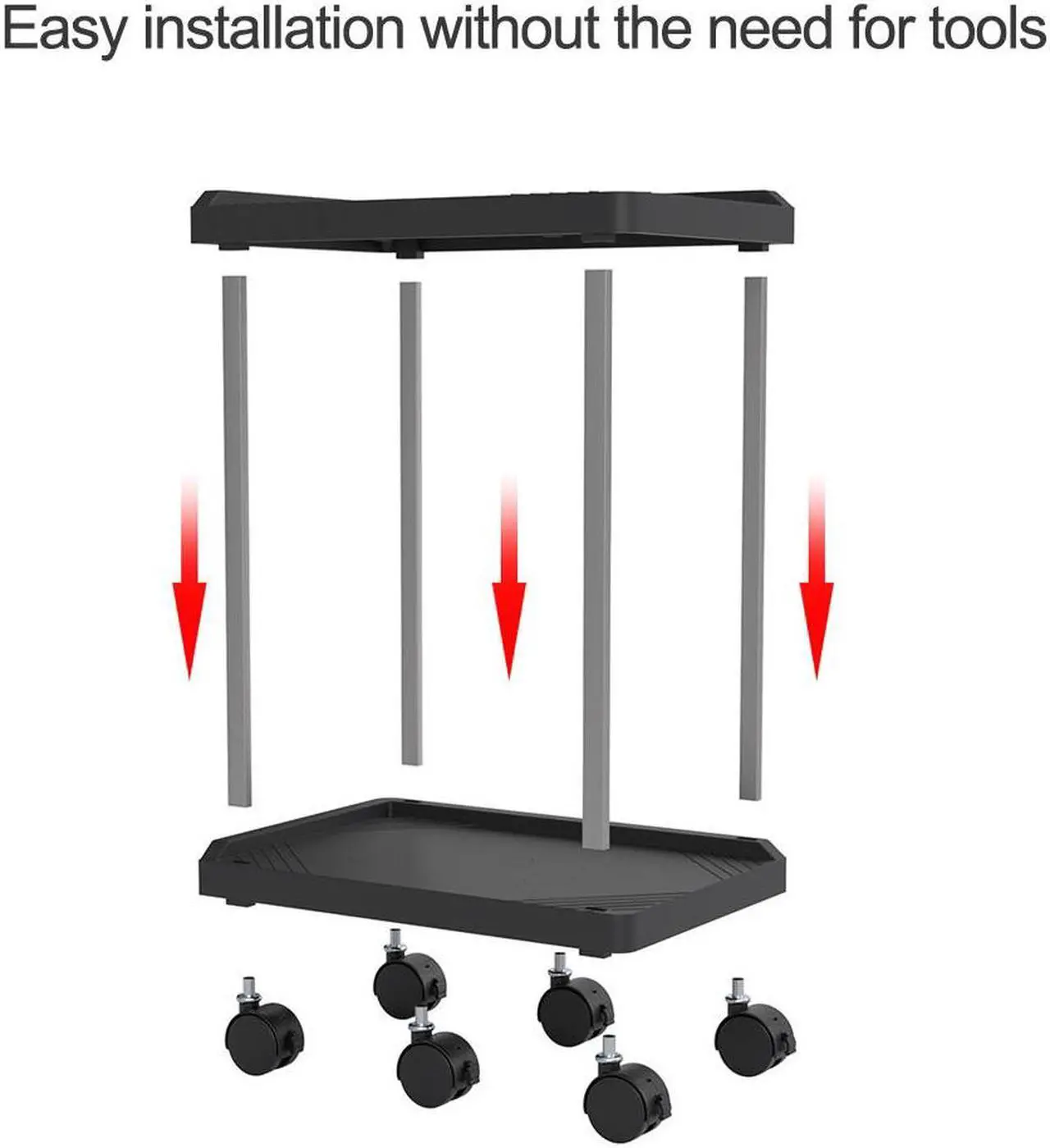 Alt view image 4 of 7 - Jicheng Desktop Computer Tower Stand PC Tower Stand 2 Tier CPU Holder Stand with Wheels Mobile Computer Tower Cart Rolling PC Stand Floor for Fax Home Office