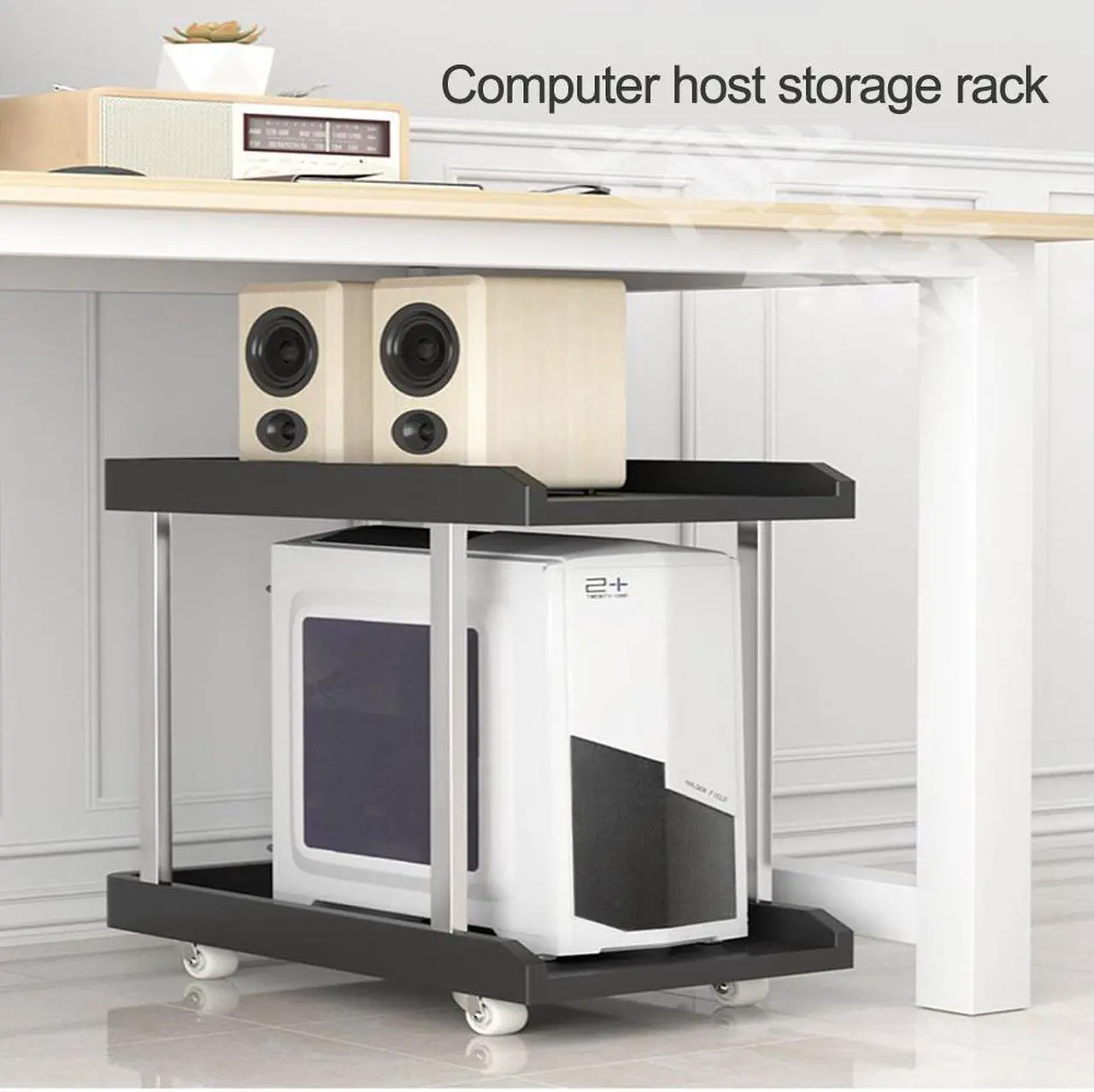 Alt view image 7 of 7 - Jicheng Desktop Computer Tower Stand PC Tower Stand 2 Tier CPU Holder Stand with Wheels Mobile Computer Tower Cart Rolling PC Stand Floor for Fax Home Office