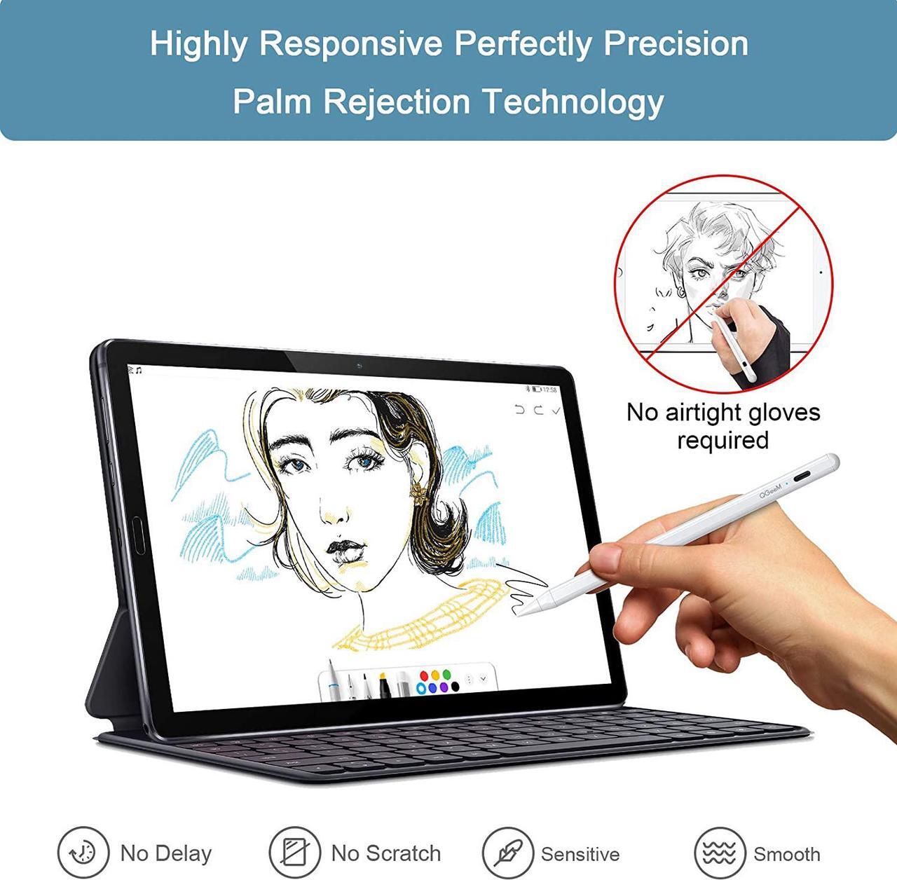Alt view image 2 of 7 - Stylus Pen for iPad , QGeeM iPad Pencil with Palm Rejection Compatible with (2018-2021) Apple iPad Pro (11/12.9 Inch),iPad 6th/7th/8th Gen,iPad Mini 5th Gen,iPad Air 3rd/4th Gen ,Apple Pencil -White