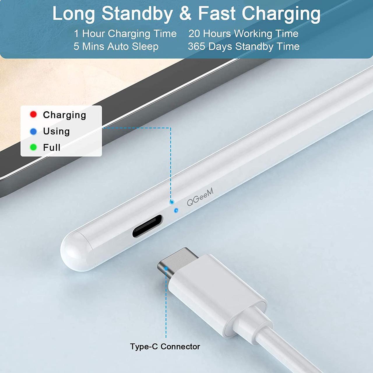 Alt view image 4 of 7 - Stylus Pen for iPad , QGeeM iPad Pencil with Palm Rejection Compatible with (2018-2021) Apple iPad Pro (11/12.9 Inch),iPad 6th/7th/8th Gen,iPad Mini 5th Gen,iPad Air 3rd/4th Gen ,Apple Pencil -White