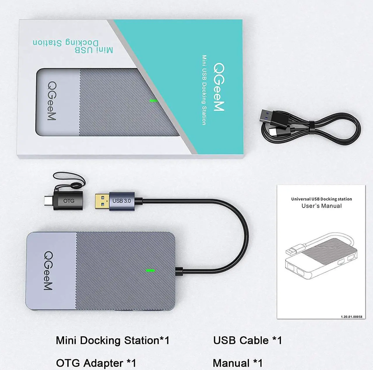 Alt view image 7 of 7 - QGeeM USB 3.0 Docking Station, Triple Display USB C Hub Dual HDMI VGA Adapter, Portable USB A Dock Dual Monitor Compatible with All USB-C and USB 3.0 Laptop (Grey)