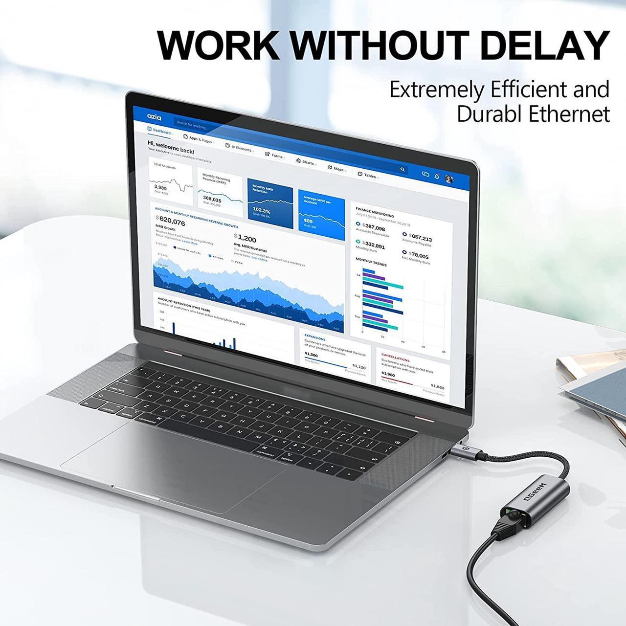 Alt view image 4 of 7 - USB C to Ethernet Adapter, QGeeM USB Type C to Ethernet Gigabit Adapter, Thunderbolt 3 to RJ45 LAN Network Portable Cable Adapter Compatible with MacBook Pro/Air,iPad Pro,Dell XPS