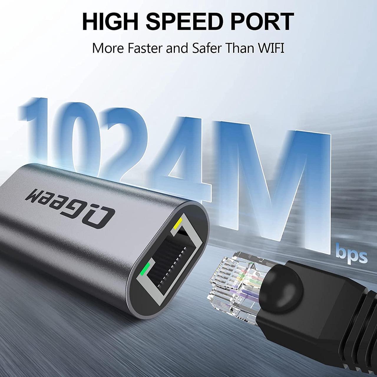 Alt view image 7 of 7 - USB C to Ethernet Adapter, QGeeM USB Type C to Ethernet Gigabit Adapter, Thunderbolt 3 to RJ45 LAN Network Portable Cable Adapter Compatible with MacBook Pro/Air,iPad Pro,Dell XPS