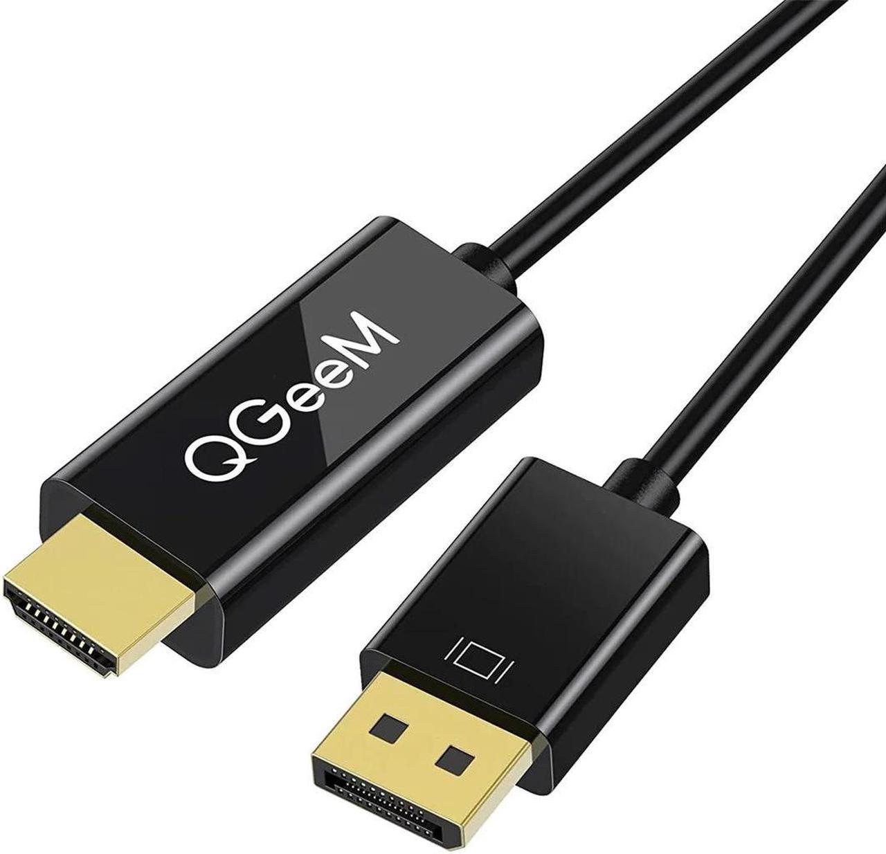 QGEEM Displayport to HDMI Cable 6FT, Display Port (DP) to HDMI Adapter Male to Male Cord Converter for PC to HDTV, Monitor, Projector