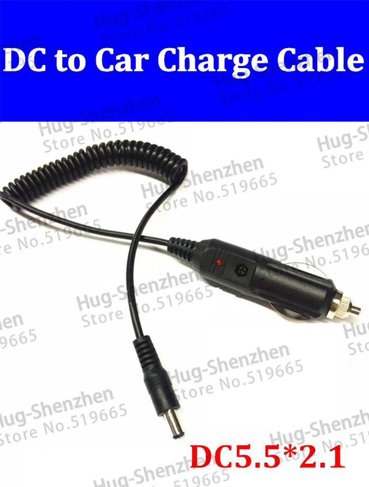 Main image of Vehicle Charger 5.5X2.1mm Power Adapter Cord,Car Charger ,DC Power Male 5.5/2.1 to Cigarette Lighter Cable ,10Qty ,