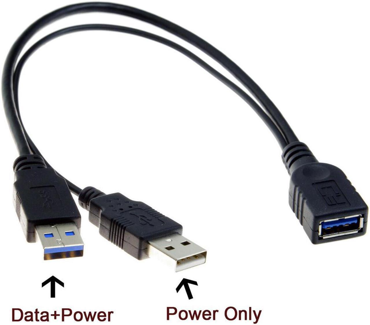 CYDZ -Cable CY Black USB 3.0 Female to Dual USB Male Extra Power Data Y Extension Cable for 2.5" Mobile Hard Disk