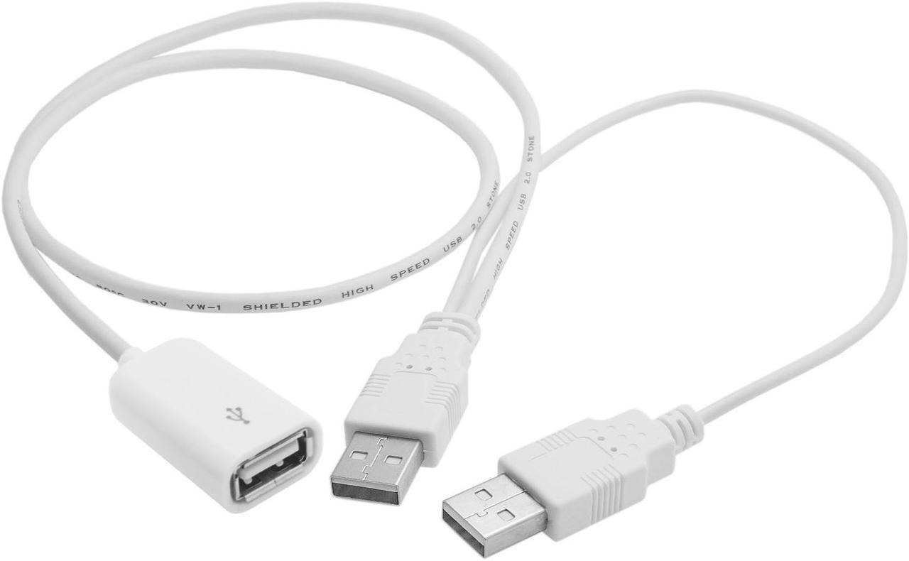 CYDZ Dual A Male to USB 2.0 Female Extra Power Data Y Extension Cable for 2.5" Mobile Hard Disk White