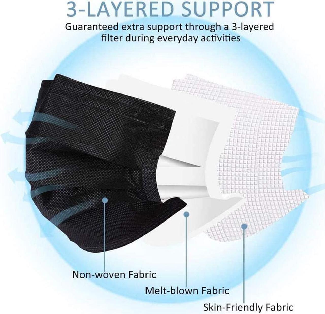 Alt view image 3 of 7 - 200 Pcs Disposable Face Masks, 3 Ply Disposable Face Mask for Men & Women Black