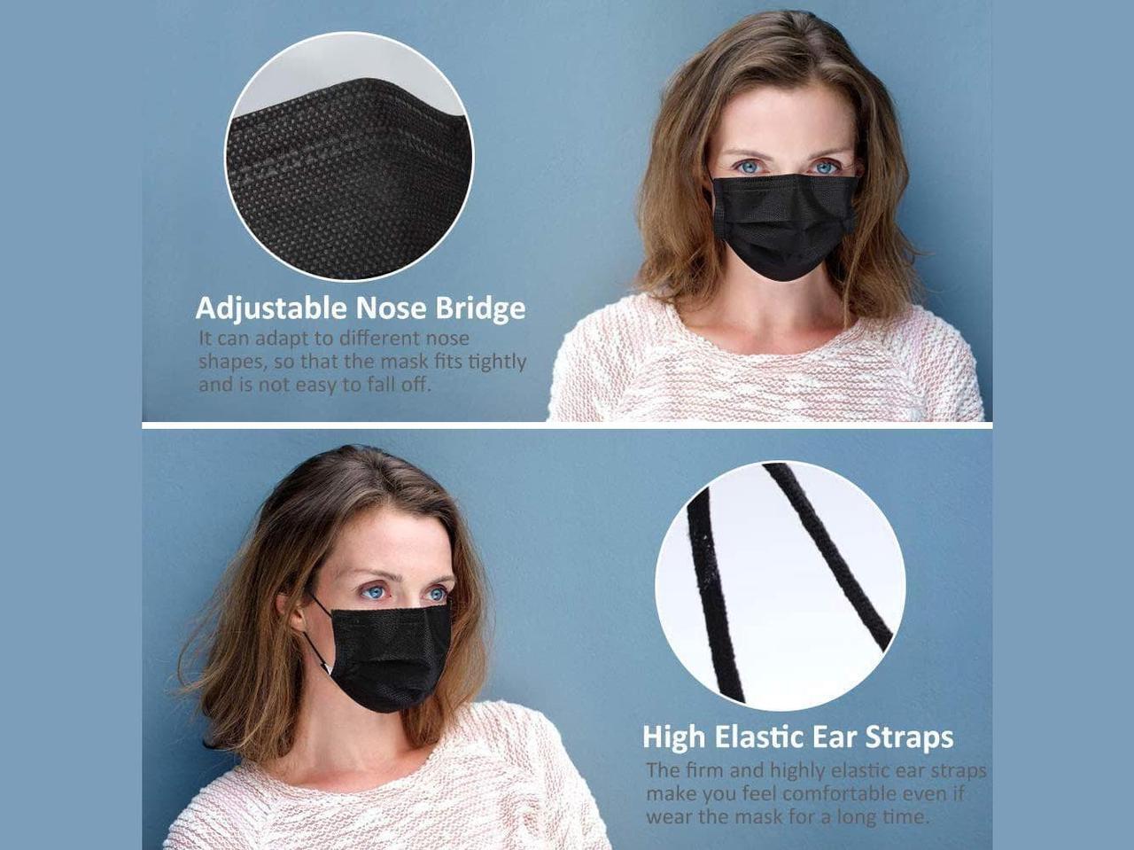 Alt view image 6 of 7 - 200 Pcs Disposable Face Masks, 3 Ply Disposable Face Mask for Men & Women Black